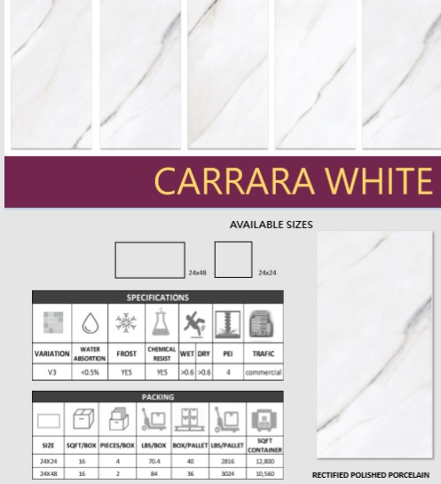 Carrara Marble Look Porcelain Tile