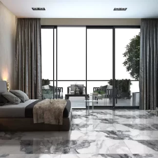 Glacier White Glossy 24x48 Porcelain Tile — a large-format glossy white tile featuring a sleek, reflective surface that enhances light and creates a spacious, modern aesthetic. Perfect for walls and floors in kitchens, bathrooms, and contemporary living areas. Each box contains 2 pieces covering 16 sq ft. Durable, elegant, and easy to maintain.