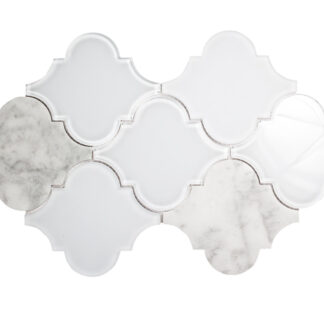 Clover Blanco - 19" X 9.25" Marble and Glass Mosaic at The Flooring District