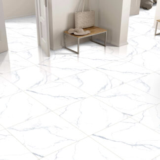 Calacatta White Porcelain Tile Floor and Walls at The Flooring District