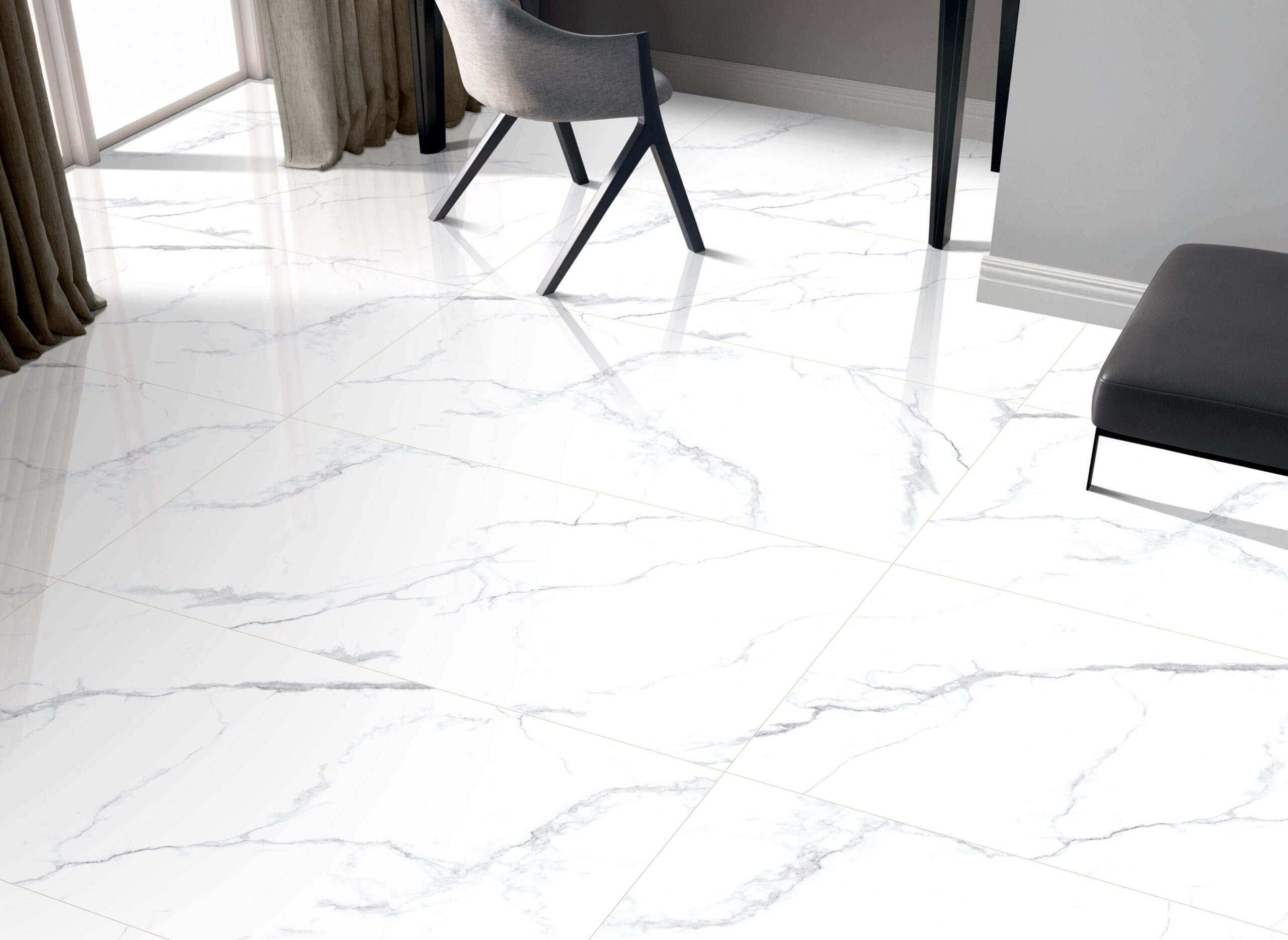 Calacatta White Porcelain Tile Floor and Walls at The Flooring District