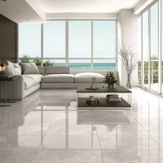 Aran Light Grey Polished Porcelain Tile — a luxurious marble-look porcelain in soft light grey shades with delicate veining and a high-gloss polished finish. Its bright surface adds elegance and sophistication while ensuring durability, water resistance, and easy maintenance. Ideal for refined floors and walls in kitchens, bathrooms, and modern living spaces.
