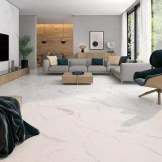 Capitol White Mate Porcelain Tile — a sophisticated marble-look porcelain in pure white with subtle veining and a matte finish. Its satin surface provides a natural, elegant appearance while ensuring durability, water resistance, and easy maintenance. Perfect for timeless floors and walls in kitchens, bathrooms, and modern living spaces.
