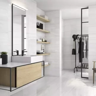 Dolomita White Pulido Porcelain Tile β a luxurious marble-look porcelain in bright white tones with subtle veining and a brilliant polished finish. Its glossy surface enhances brightness and sophistication while ensuring durability, water resistance, and easy maintenance. Ideal for elegant floors and walls in kitchens, bathrooms, and modern living spaces.