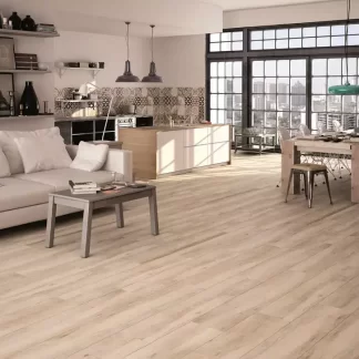 Atelier Beige 10x60 Wood Look Porcelain Tile — long plank design with realistic wood grain texture in warm beige tones. Durable, water-resistant, and ideal for floors and walls in kitchens, bathrooms, and living spaces. Perfect balance of natural wood style and porcelain strength.