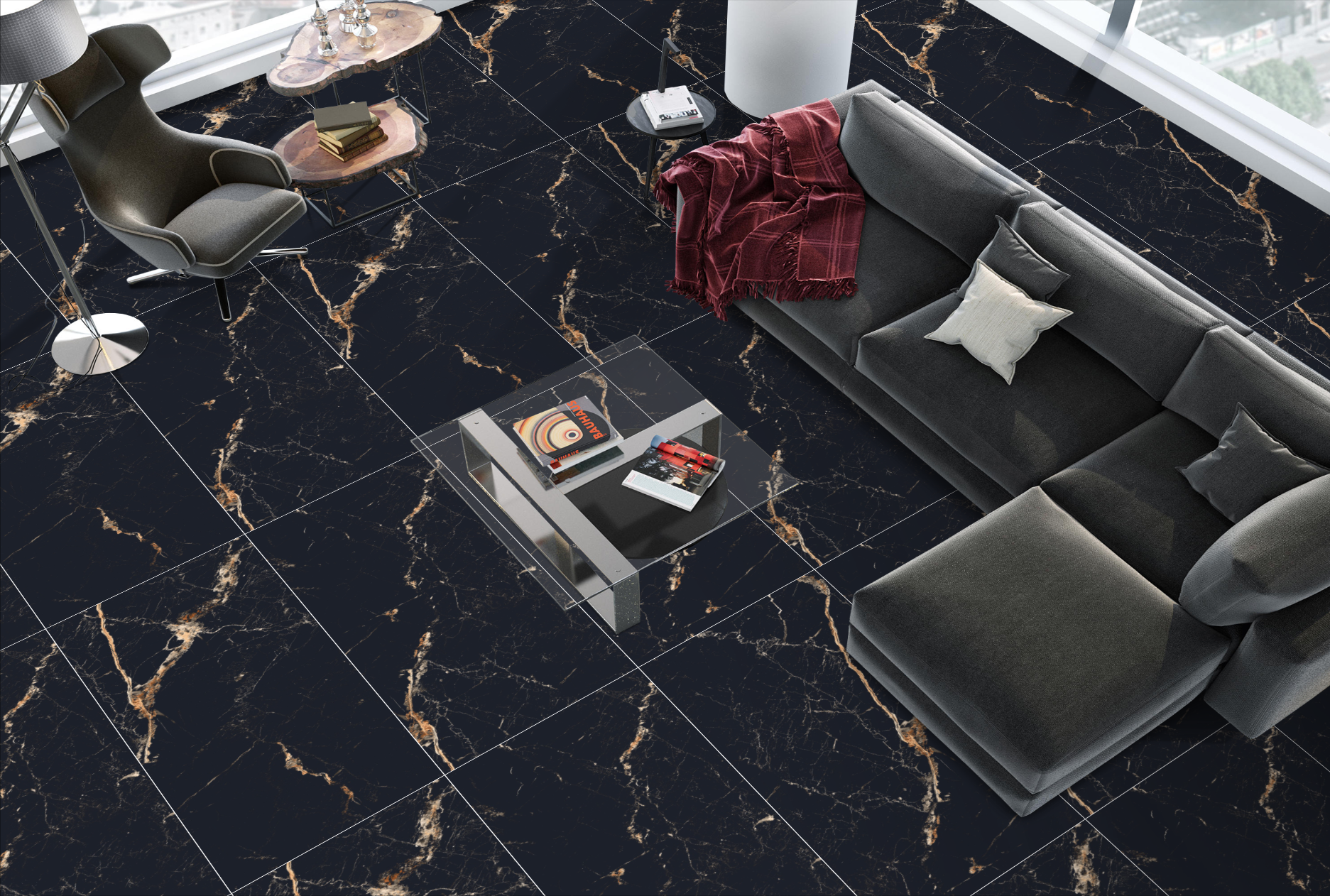 Vience Black and Gold Marble Porcelain tile, The Flooring District