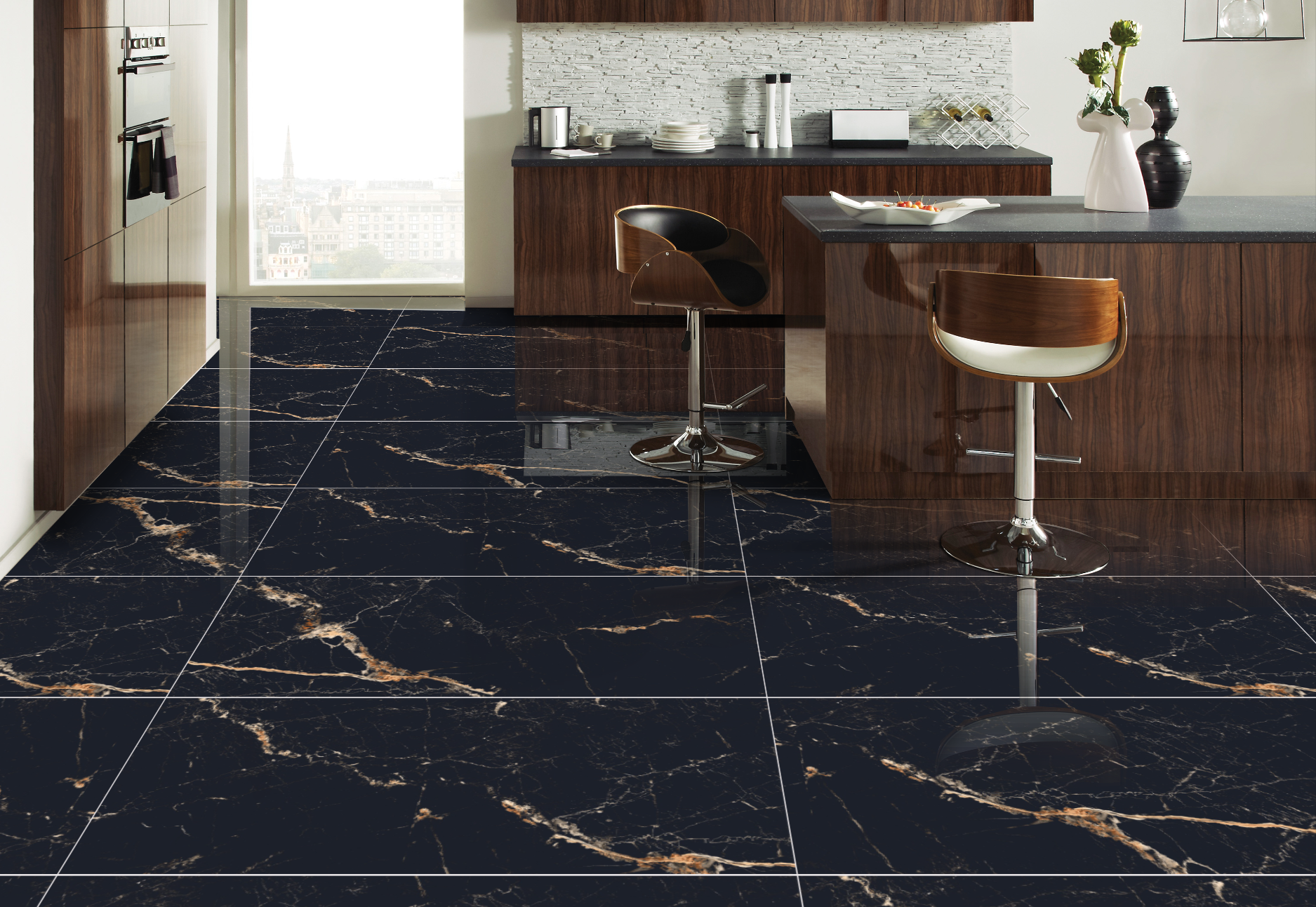 Vience Black and Gold Marble Porcelain tile, The Flooring District, black marble flooring, black & golden flooring, large format porcelain tiles