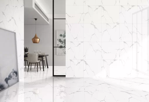 Statuario Classic Marble Look Glossy Porcelain Tile