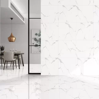Statuario Classic Marble Look Glossy Porcelain Tile