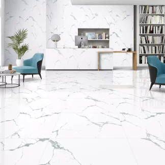 Statuario Classic Aqua Porcelain Tile β stunning marble-look porcelain with a bright white base accented by elegant aqua-toned veining. Perfect for floors and walls, this durable and water-resistant tile adds a touch of luxury and uniqueness to kitchens, bathrooms, and living spaces. Combines the elegance of Statuario marble with the resilience and easy maintenance of porcelain.