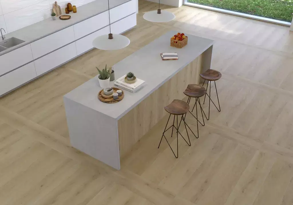 Versat Haya 9x48 Porcelain Tile β warm beech-inspired wood-look porcelain with natural beige tones and realistic grain patterns. The 9x48 long plank format highlights the beauty of natural wood while ensuring the durability, water resistance, and easy maintenance of porcelain. Ideal for floors and walls in kitchens, bathrooms, and living spaces.