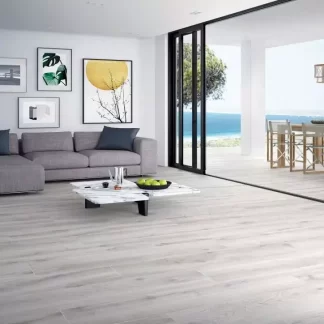 Algord Grey 9.19x47 Porcelain Tile — modern wood-look porcelain in elegant grey tones with realistic grain detail. The 9.19x47 plank format enhances the natural wood appearance while offering the durability, water resistance, and easy maintenance of porcelain. Perfect for floors and walls in kitchens, bathrooms, and living spaces.