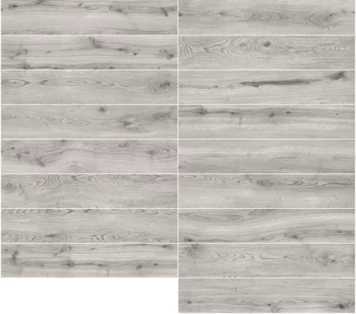 Algord Grey 9.19x47 Porcelain Tile β modern wood-look porcelain in elegant grey tones with realistic grain detail. The 9.19x47 plank format enhances the natural wood appearance while offering the durability, water resistance, and easy maintenance of porcelain. Perfect for floors and walls in kitchens, bathrooms, and living spaces.