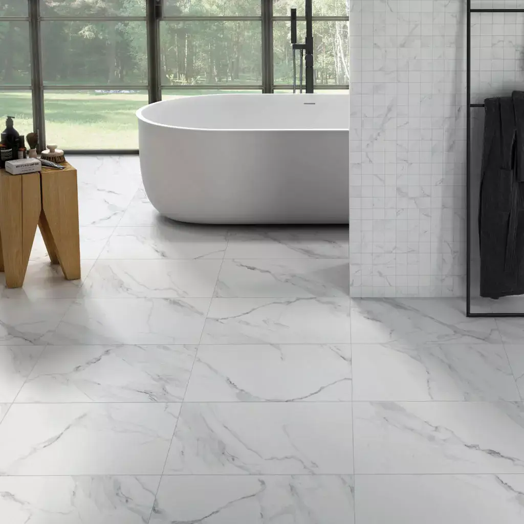 Naos Alpine Satin 32x32 Porcelain Tile β elegant marble-look porcelain with alpine white tones and a soft satin finish. The 32x32 square format provides a balanced and timeless design while offering durability, water resistance, and easy maintenance. Perfect for floors and walls in kitchens, bathrooms, and modern living spaces.