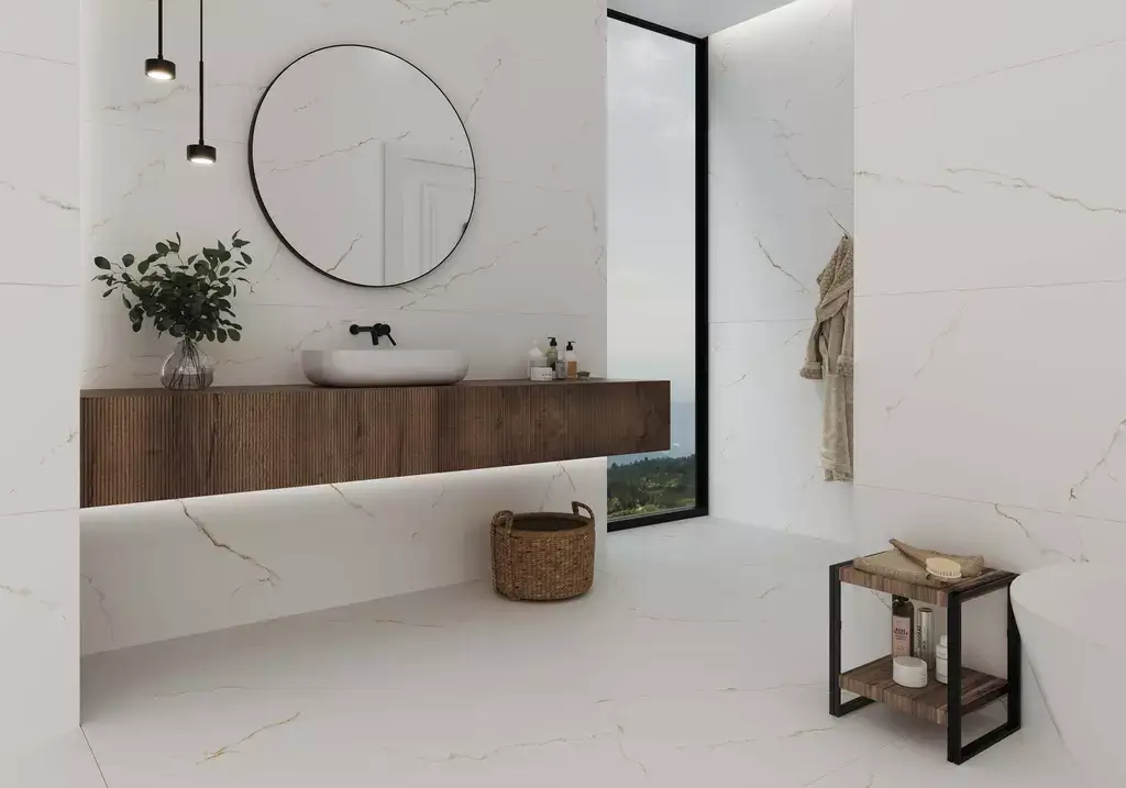 Thuile White Satin 24x48 Porcelain Tile β a refined marble-look porcelain in soft white tones with a subtle satin finish. The 24x48 large format highlights elegance and sophistication while offering durability, water resistance, and low maintenance. Perfect for creating bright and modern floors and walls in kitchens, bathrooms, and living spaces.