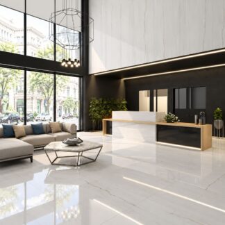 Marshall Gold Porcelain Tile — a luxurious marble-look porcelain featuring a white background with elegant golden veining. Its refined design adds warmth and sophistication, available in polished or matte finishes for versatile use. Durable, water-resistant, and easy to maintain, it’s perfect for creating elegant floors and walls in kitchens, bathrooms, and modern interiors.