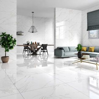 Montblanc White Porcelain Tile — a sophisticated marble-look porcelain in bright white tones with soft veining inspired by Montblanc stone. Available in polished or matte finishes, it combines luxury and elegance with durability, water resistance, and easy maintenance. Ideal for stylish floors and walls in kitchens, bathrooms, and modern living areas.