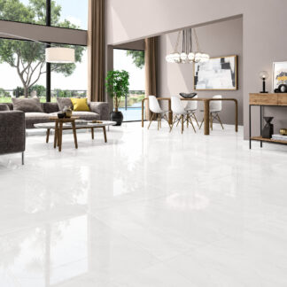 Oxo Blanco Polished Porcelain Tile — a luxurious high-gloss white porcelain tile with a smooth reflective finish that enhances brightness and elegance. Perfect for creating sophisticated interiors, it offers durability, water resistance, and easy maintenance, ideal for floors and walls in bathrooms, kitchens, and living spaces.
