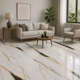 Black Empire 24x48 porcelain tile featuring a deep black background with elegant marble-style veining. Polished large-format surface ideal for creating sophisticated, modern floors and walls with a luxurious high-end look.