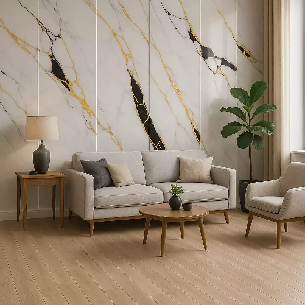 Black Empire 24x48 porcelain tile featuring a deep black background with elegant marble-style veining. Polished large-format surface ideal for creating sophisticated, modern floors and walls with a luxurious high-end look.