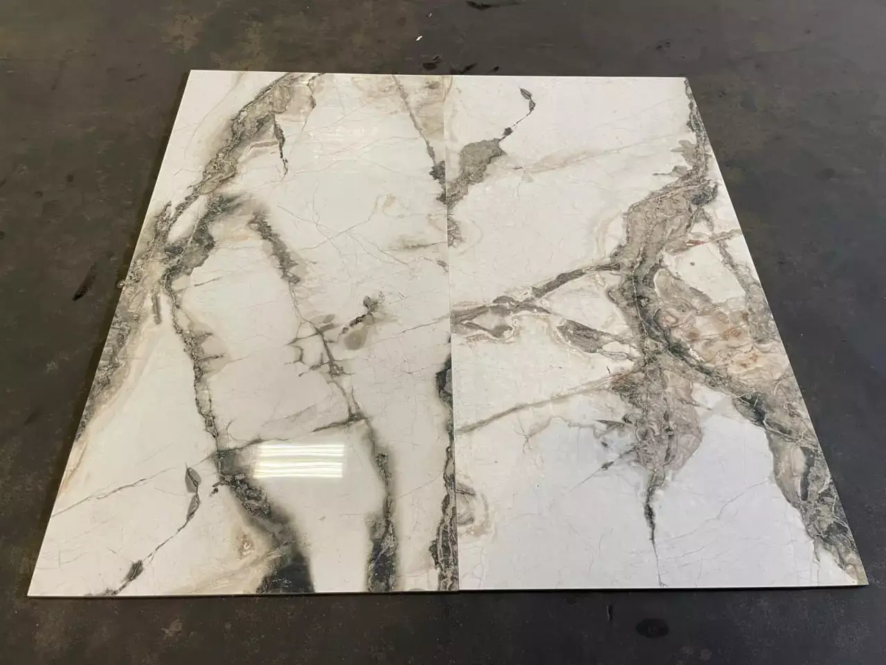Thunder White 24x48 porcelain tile with a clean white background and elegant grey veining. Large-format, polished finish ideal for modern floors and walls, offering a luxurious marble appearance with durable, low-maintenance performance.