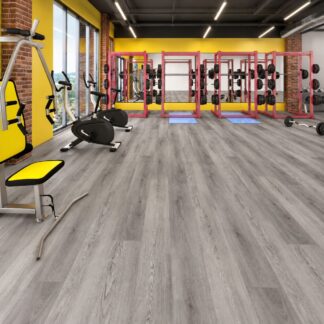 Affogato SPC waterproof flooring plank with gray wood look on white background