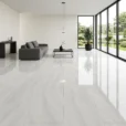 Dolomite Onyx Porcelain Tile 24x48 featuring a soft white and light gray onyx-inspired pattern with delicate flowing veins, displayed on a white background.