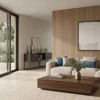 Dorset Taupe Matt porcelain tile with natural stone look installed by The Flooring District in Tampa, Florida.