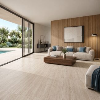 Dorset Taupe Matt porcelain tile with natural stone look installed by The Flooring District in Tampa, Florida.
