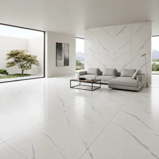 Endless Artic Stone 24x48 Porcelain Tile featuring a white marble-look surface with elegant gray veining, displayed in an eight-tile catalog layout.