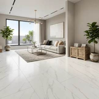 Endless Statuario Pearl 24x48 Porcelain Tile featuring a white marble-look surface with soft gray veining, displayed in a front-facing four-tile layout on a white background.
