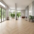 Bohemian Miele 24x48 porcelain tile with chevron pattern at The Flooring District showroom in Tampa Florida.