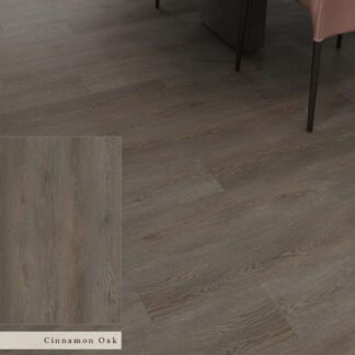 Cinnamon Oak SPC vinyl flooring with a dark smoky wood look installed in a modern office by The Flooring District in Tampa, Florida.
