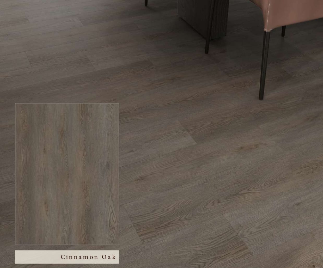 Cinnamon Oak SPC vinyl flooring with a dark smoky wood look installed in a modern office by The Flooring District in Tampa, Florida.