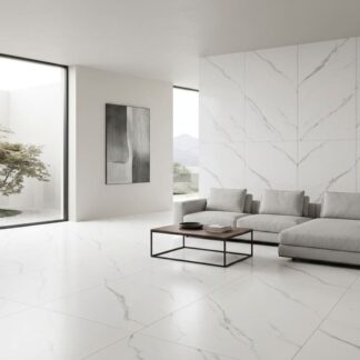 Endless Artic Stone $24 \times 48$ porcelain tile with white marble veins installed by The Flooring District in Tampa, Florida.