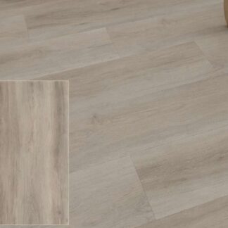 Smoky Oak SPC vinyl flooring with a modern greige wood look installed in a contemporary living room by The Flooring District in Tampa, Florida.