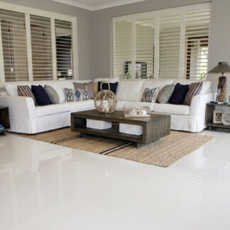 Essenza Perla porcelain tile in a sleek pearl grey matte finish for luxury modern interiors by The Flooring District in Tampa, Florida.