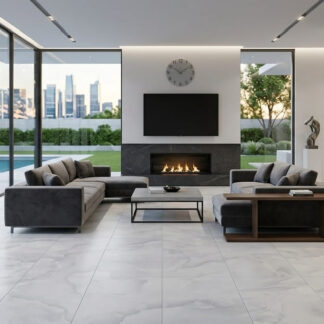 Haze Light Grey satin matt porcelain tile with a soft-touch finish and minimalist grey design for modern flooring by The Flooring District in Tampa, Florida.