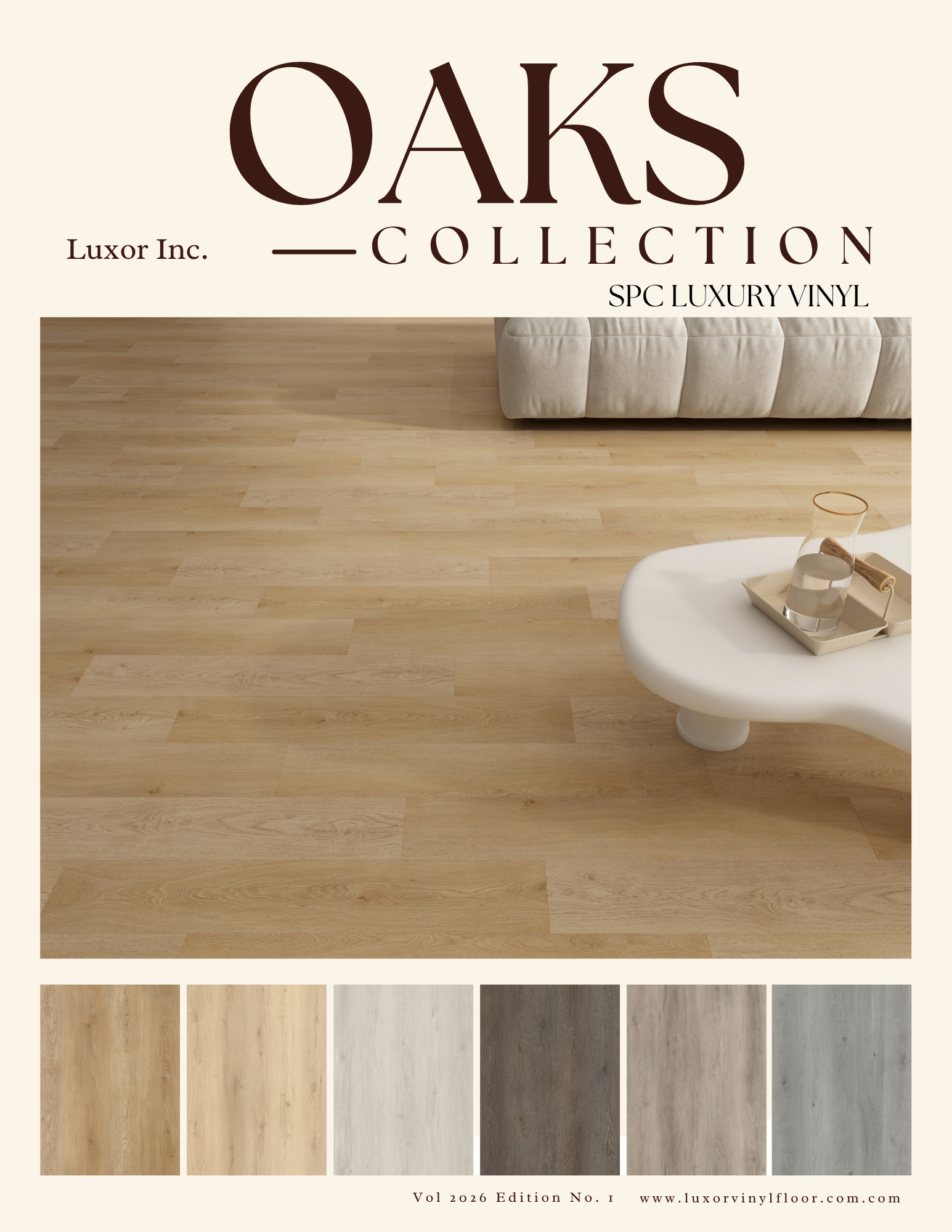Oaks Collection luxury SPC vinyl flooring with realistic oak wood-look planks, durable waterproof design, and elegant colors for residential and commercial spaces