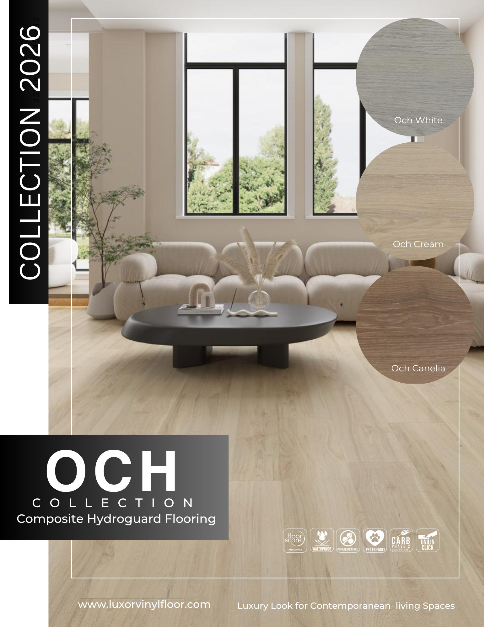 OCH Collection luxury composite hydro-guard flooring 2026 with waterproof wood-look planks for contemporary living spaces.