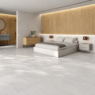 Astrale Haya Porcelain Wall Tile – Light beige wood-look porcelain wall tile featuring a fluted texture with fine vertical grooves, displayed on a clean white background.