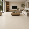 Keto Marfil matte porcelain tile installed on the floor and walls of a modern living room