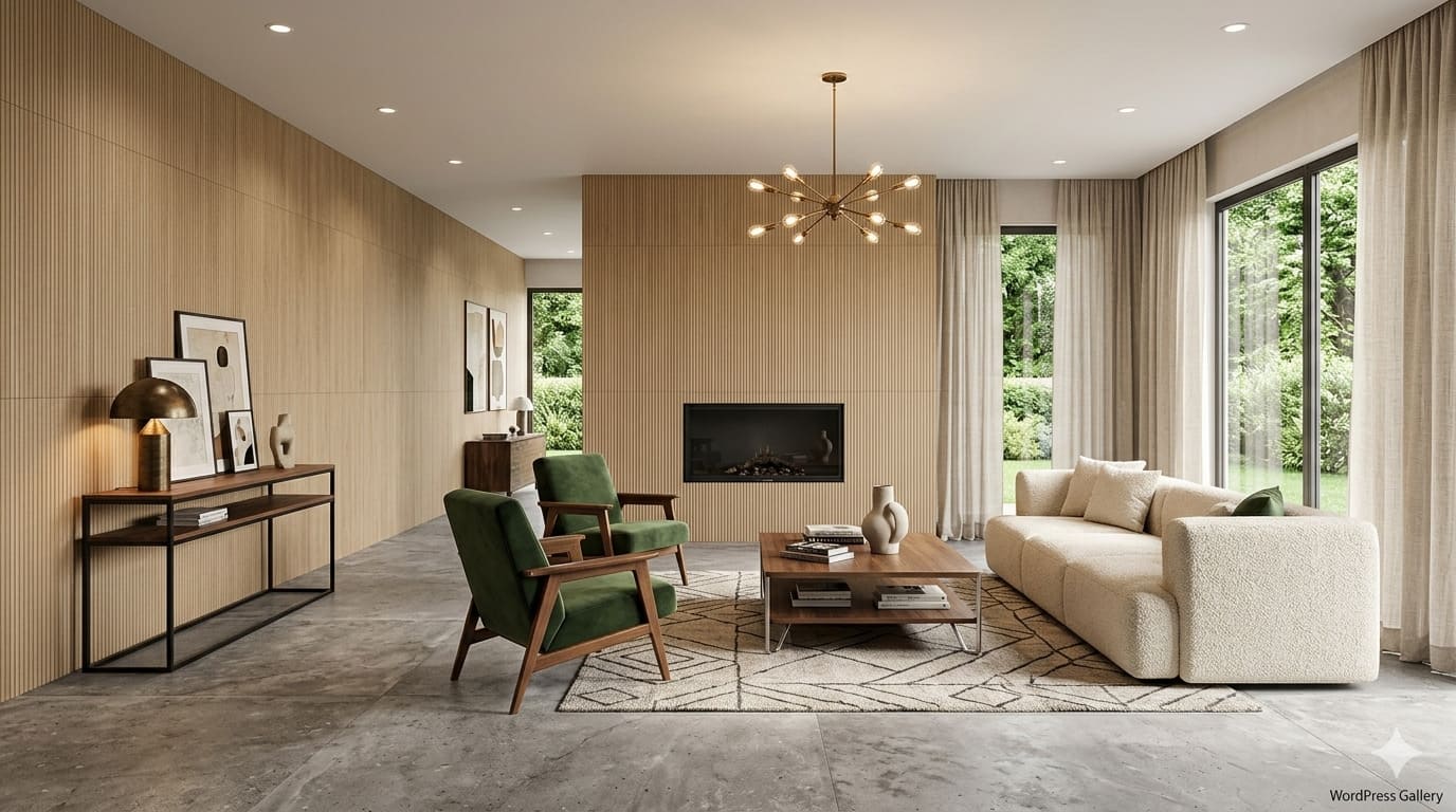 Astrale Haya 24x48 textured porcelain wall tile showcasing a 3D fine micro-fluted beechwood look and pale sand tones for Japandi interior design by The Flooring District in Tampa, Florida.