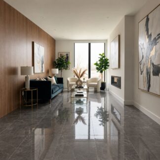 Pulpis Prime Dark Grey porcelain tile. The Flooring District.