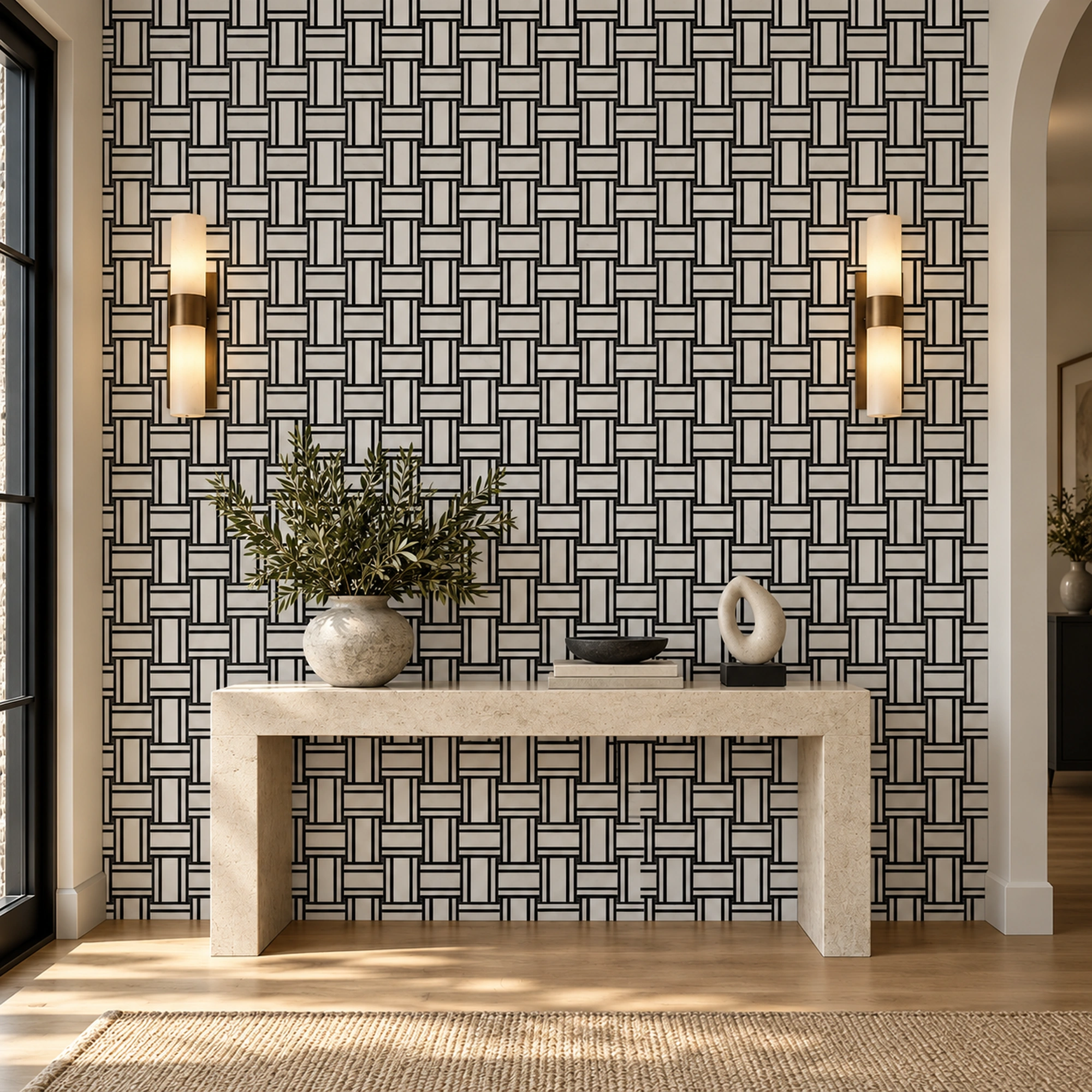 BASKETWAVE BLACK MOSAIC, MARBLE WHITE AND BLACK MOSAIC