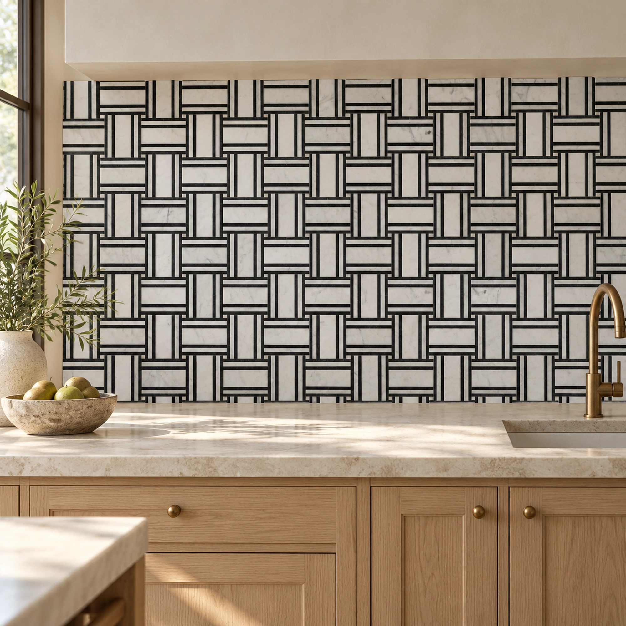 BASKETWAVE BLACK MOSAIC, MARBLE WHITE AND BLACK MOSAIC