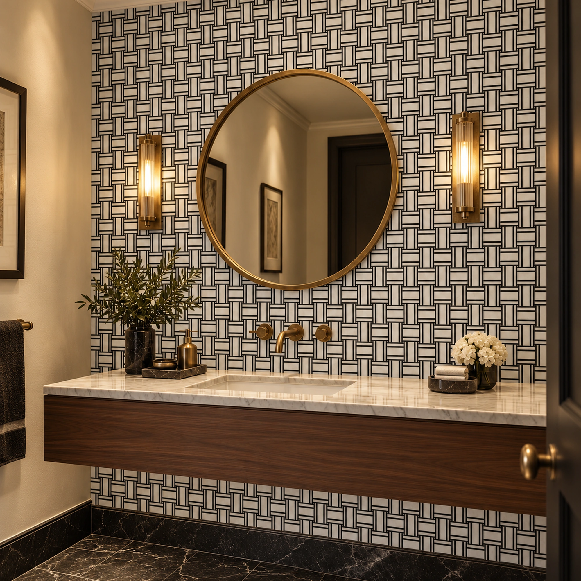 BASKETWAVE BLACK MOSAIC, MARBLE WHITE AND BLACK MOSAIC