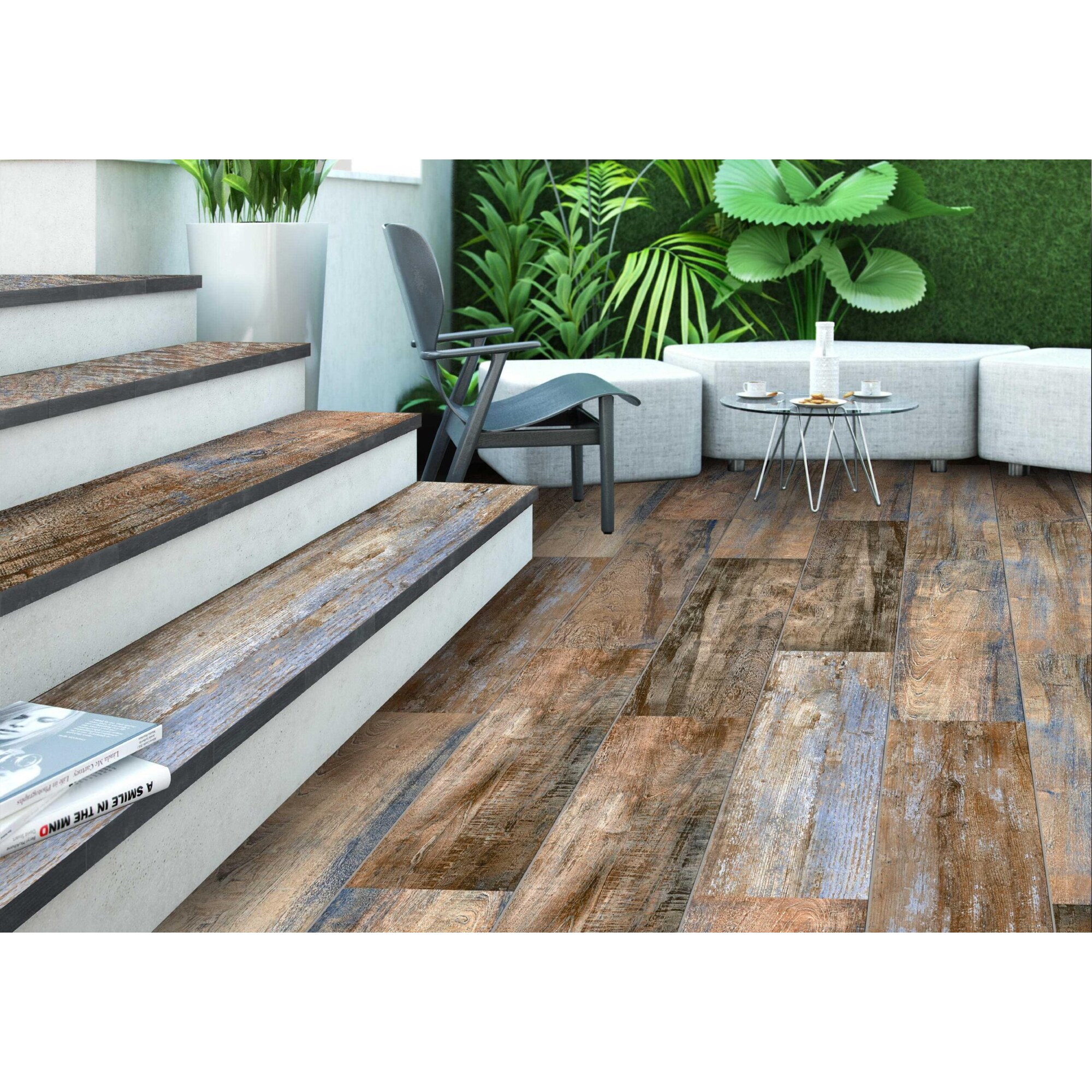 Etna Blue Wood Porcelain Tile Room Scene www.theflooringdistrict.com