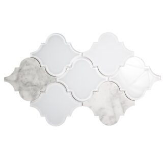 Clover Blanco - 19" X 9.25" Marble and Glass Mosaic at The Flooring District